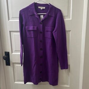 LOFT Vibrant Purple Knit Button-Up Dress